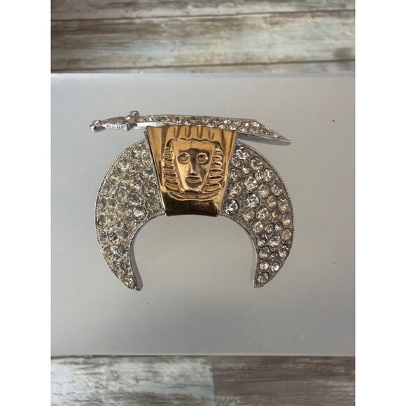 Vintage ORA Shriners Crescent Scimitar Rhinestone Brooch Masonic Fraternal Pin - Picture 2 of 9